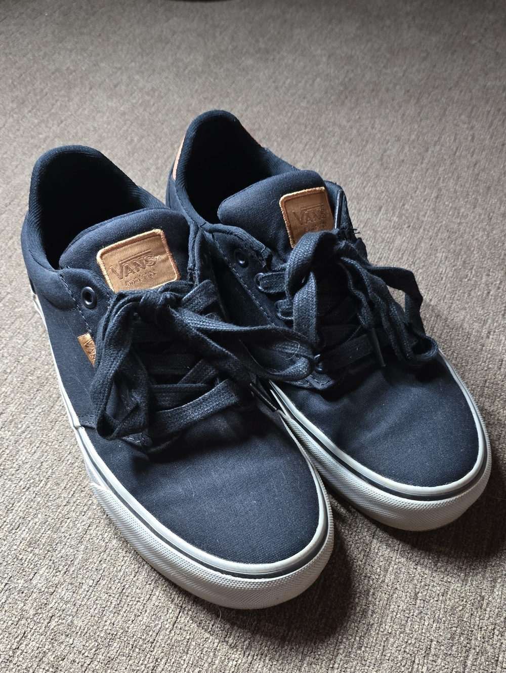 Vans Black Canvas Low-Top Sneakers with Tan Leather Accents